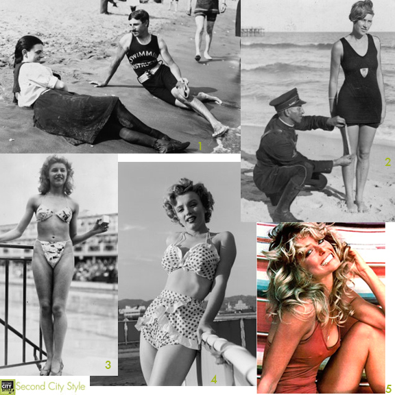 History of Swimwear, Swimsuits, Bikini, Marilyn Monre, Farrah Fawcett.