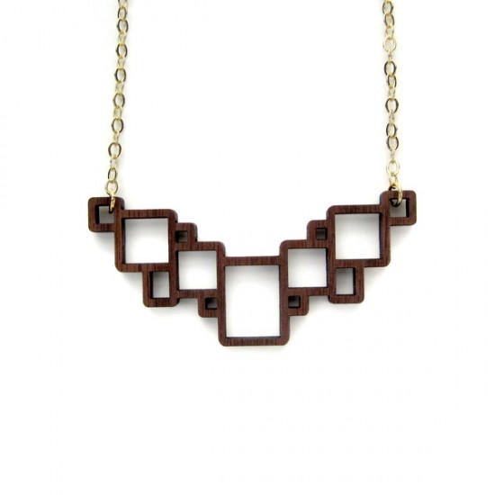 Joyo Squares Necklace Small Walnut wood