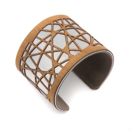 Joyo wood jewelry cuff bracelet geometric grid