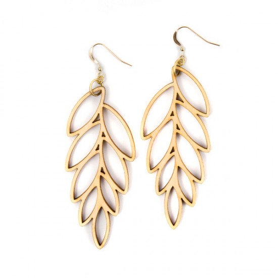 Joyo wood jewelry earrings - leaves large birch