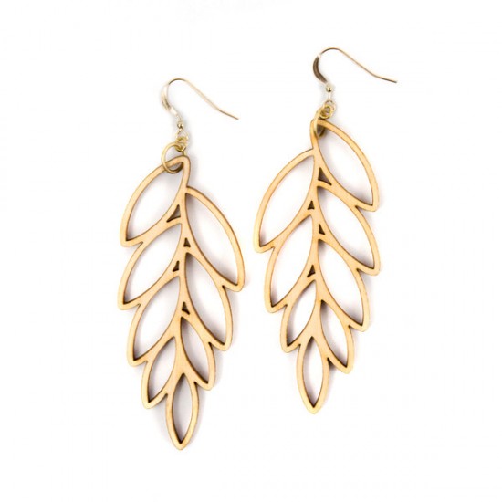 Joyo wood jewelry earrings - leaves large birch