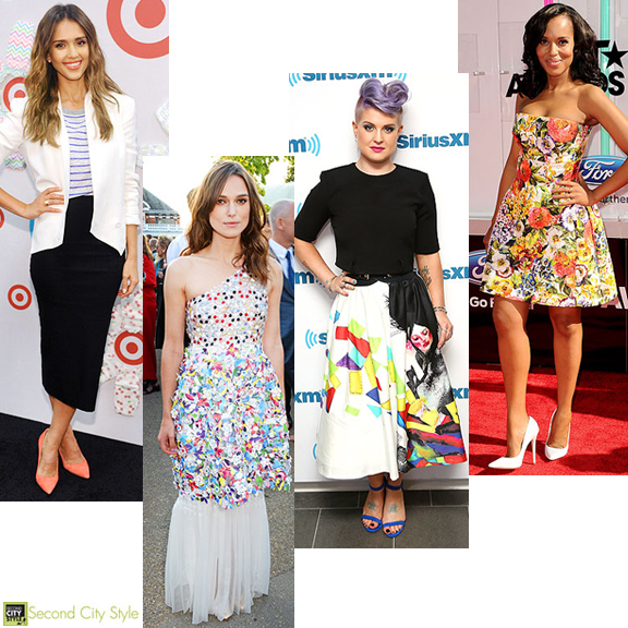 Celebrity Style, Jessica Alba, Keira Knightley, Kelly Osbourne, Kerry Washington Bright Color Fashion