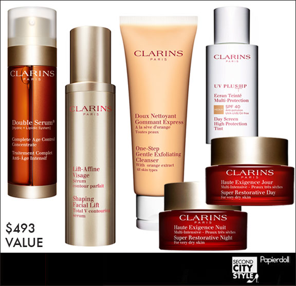 Giveaway $493 value, Clarins Giveaway, Clarins Double Serum, Clarins Shaping Facial Lift