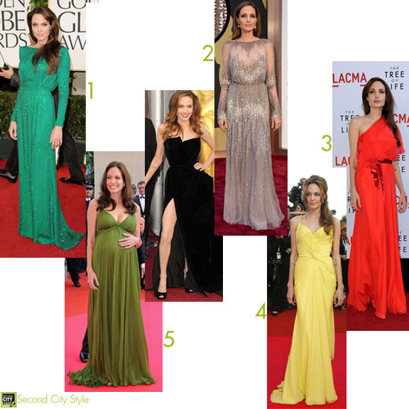 Angelina Jolie, Color gowns, fashion, celebrity fashion