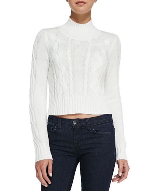Cusp by Neiman Marcus - Cable-Knit Mock Turtleneck Crop Sweater, Winter White - $164 