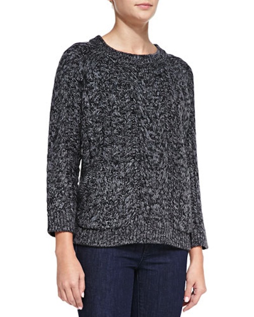 525 America - Cable-Knit Double-Pocket Sweater, Dark Gray - $41 - Neiman Marcus