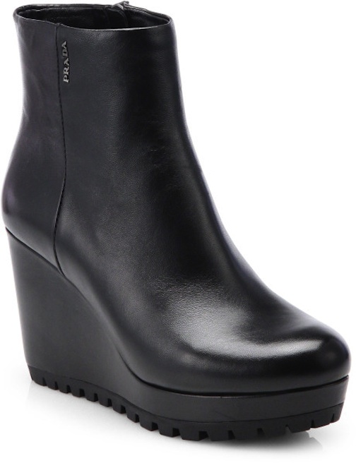 Prada - Leather Wedge Ankle Booties - $690 - Saks Fifth Avenue
