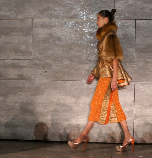 Son Jung Wan Fall 15 Gold Jacket orange knit skirt