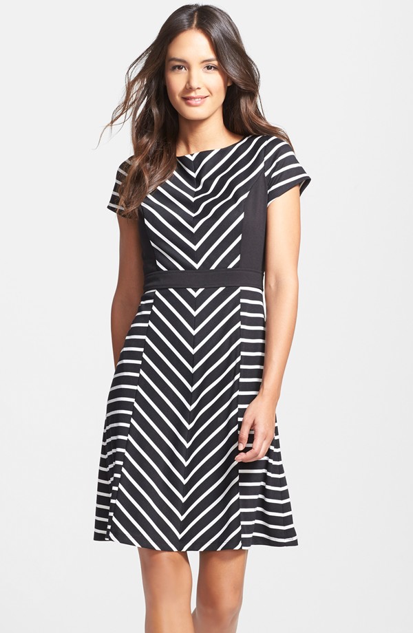 Ellen Tracy Stripe Ponte Fit & Flare Dress