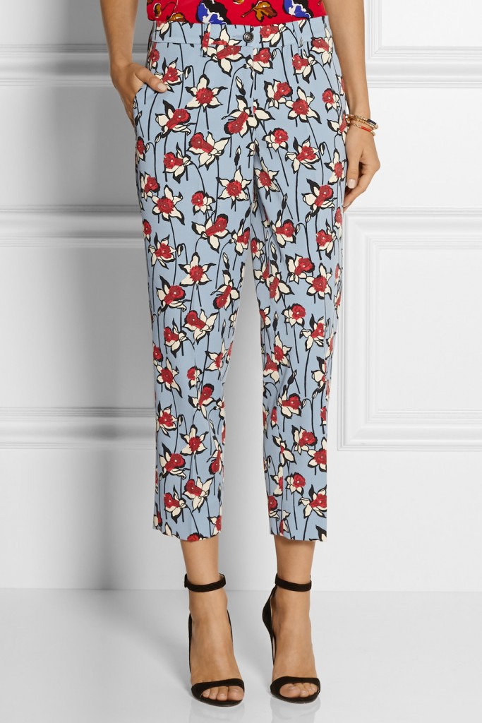 Miu Miu Printed Stretch-Wool Gabardine Tapered Pants