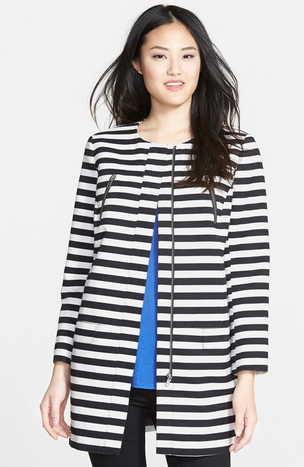 Halogen Stripe Collarless Topper