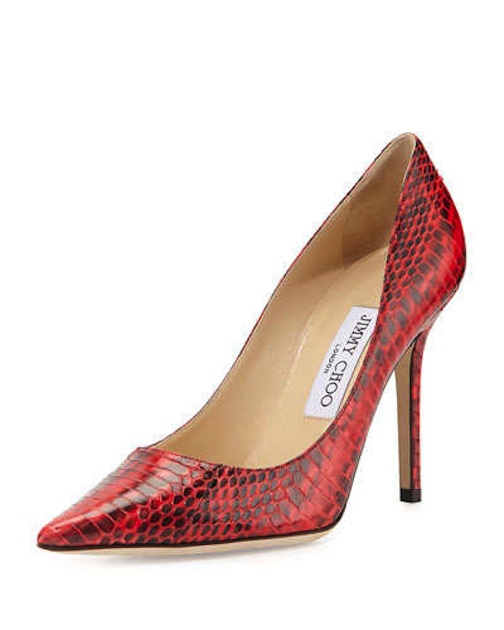 Jimmy Choo Abel Snakeskin Point-Toe Pump Fire