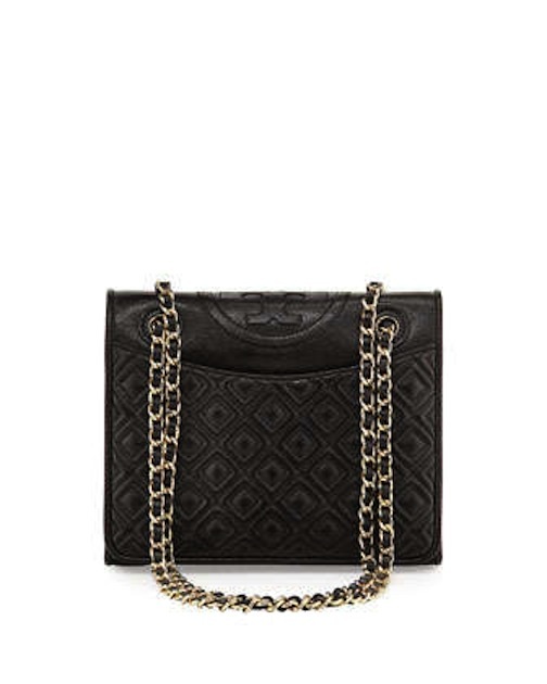 Tory Burch - Fleming Quilted Patent Saffiano Leather Flap Bag, Black - $465 - Cusp 