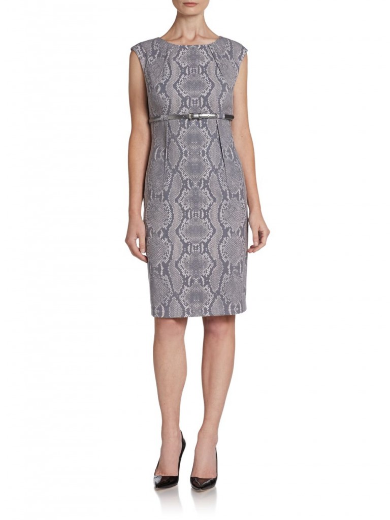 calvin klein, snakeskin belted sheath dress