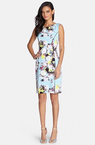 Tahari. Floral Print, Scuba, Sheath Dress