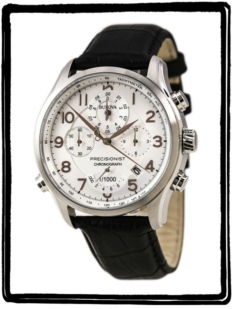 Bulova 96B182 Men's Precisionist Wilton Chronograph Silver Dial Leather Strap Watch
