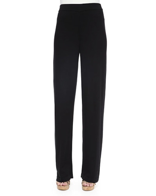 High-Waist,Straight-Leg Pants, Black