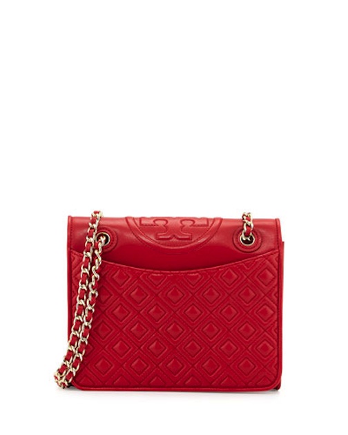 Tory Burch - Fleming Quilted Medium Flap Shoulder Bag, Kip Royale - $475 - Neiman Marcus 