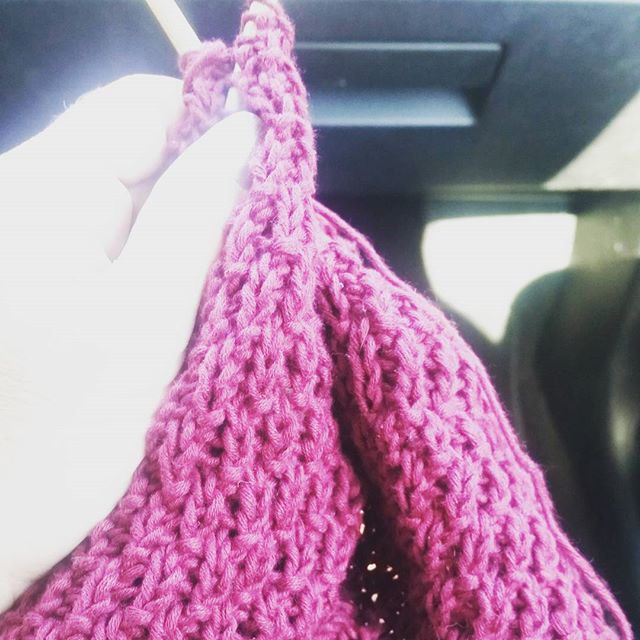 Knitting, road trip, in the car
