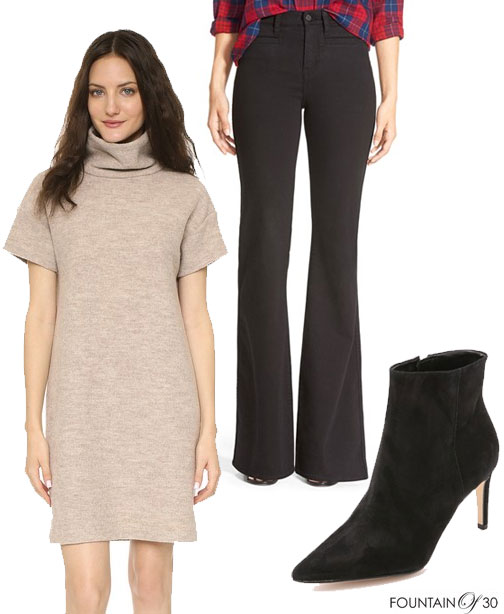 Casual-option-Sweter Dress-over-Flare-Pants