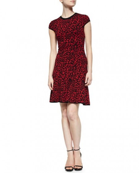 Michael Kors Spotted Stretch-Knit Flounce Dress