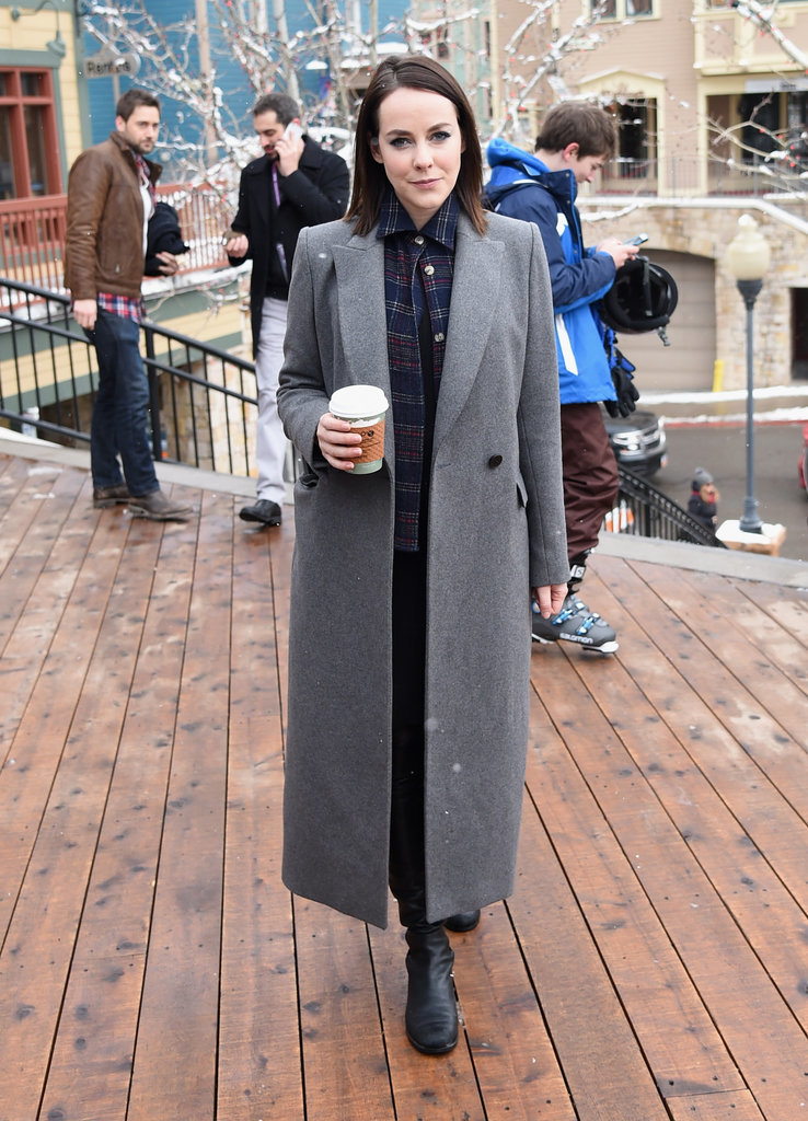 Jena Malone in long grey coat at Sundance 2016