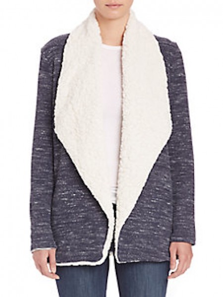 Draped collar Faux Shearling-Trim Jacket in Navy by Splendid 