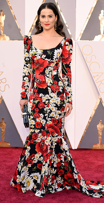Gianna Simone in red black floral Dolce Gabbana gown red carpet