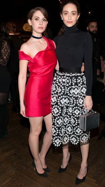 Alison Brie Red Dress and Emmy Rossum Black and White