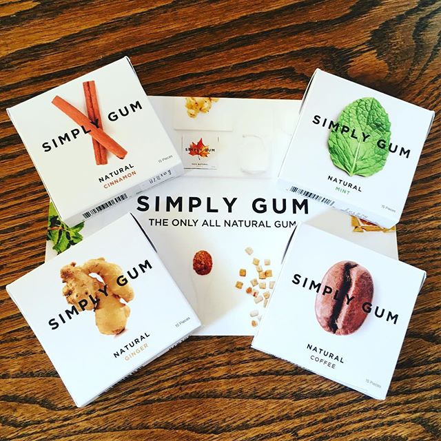 Simply Gum Favorite 4 Flavors packages on wood table
