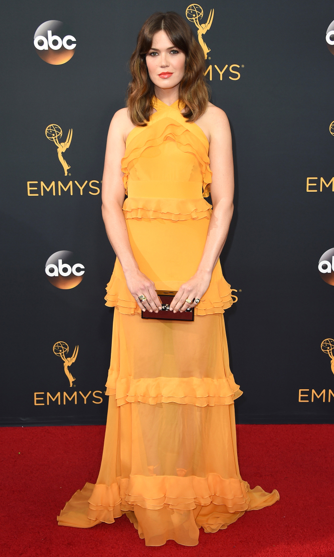 Mandy Moore in orange Praba Gurung mandy-moore-emmys-orange-gown