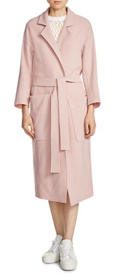 Pale Pink belted coat Maje Grenat pink-belted-coat