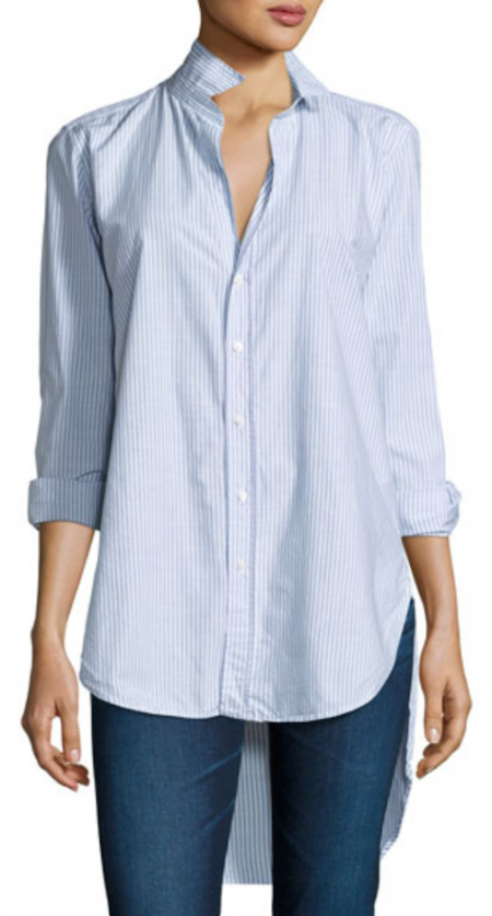 pinstripe-womens-shirt-high-low-button-down