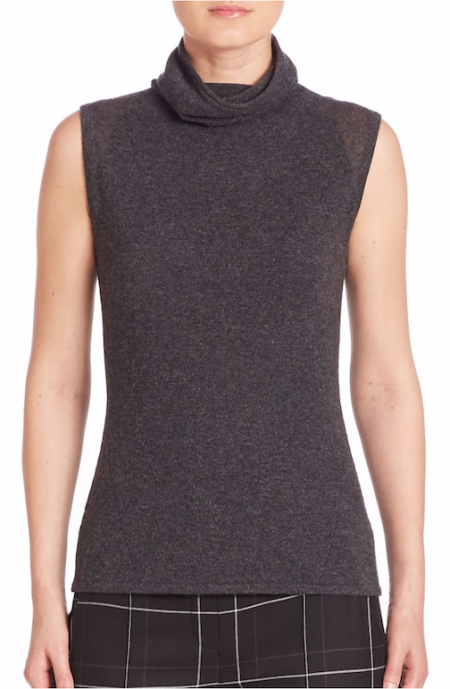 Elie Tahari Yadi Cashmere Turtleneck Sweater grey-sleeveless-sweater