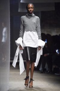 nyfw fall 17 trends cropped grey sweater white big shirt leather sklirt