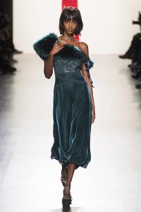 nyfw fall 17 trends fur trim green evening dress