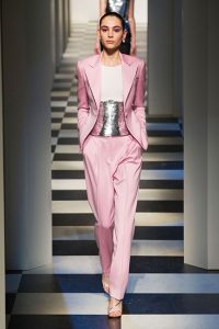 nyfw fall 17 trends pantsuit pink silver corset belt