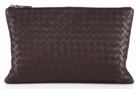 Bottega Veneta dark Brown Intrecciato Leather Zip Pouch dark brown woven Bottega Veneta pouch