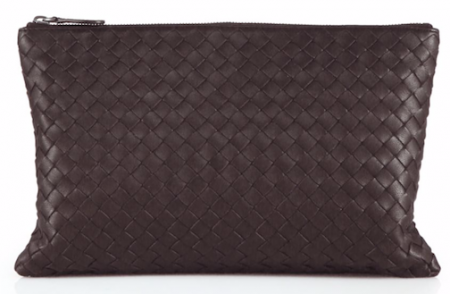 dark brown woven Bottega Veneta pouch