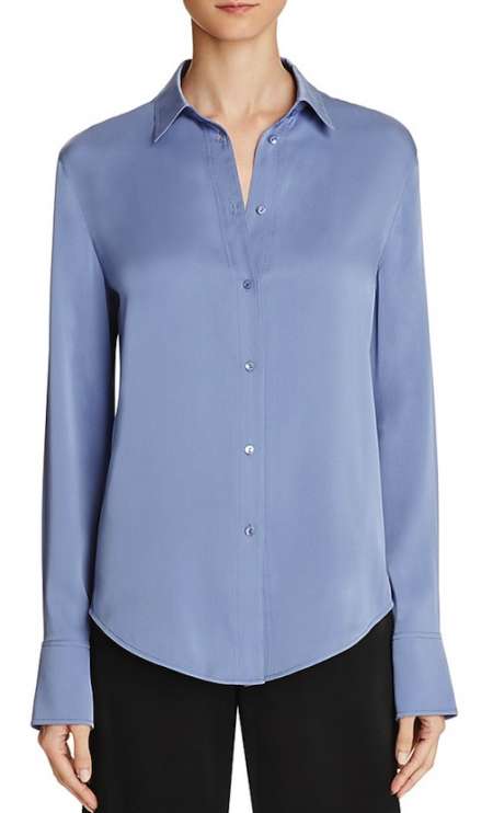 Vince blue Stretch Silk Slim Fit Blouse Victoria Beckam look for less blouse