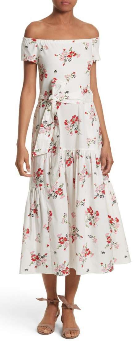 Rebecca Taylor Floral Off the Shoulder Midi Dress Jessica Alba in Modern Boho floral dress