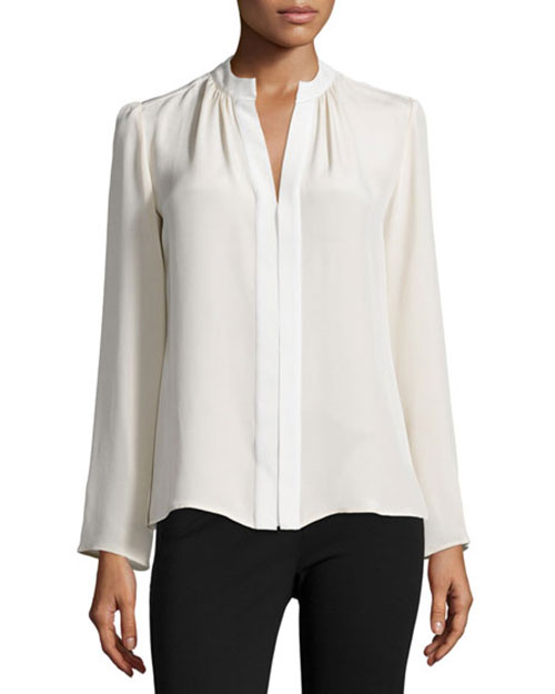 Derek Lam Long-Sleeve Slim-Fit Blouse, Muslin/Ivory Olivia Palermo celebrity look for less blouse
