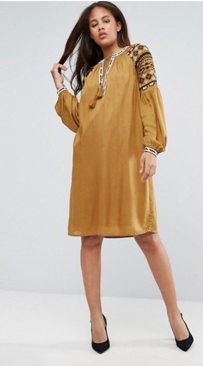 Gold Y.A.S Tall Embroidered Detail Folk Dress Jenna Dewan Tatum celebrity look for less boho dress