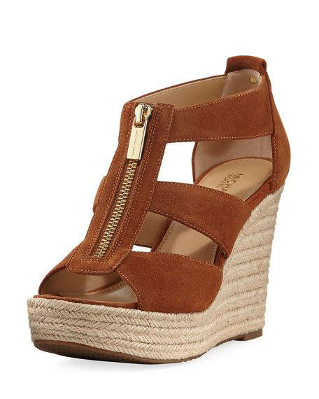 MICHAEL Michael Kors Brown Suede Wedge Sandal Jenna Dewan Tatum celebrity look for less wedge sandal