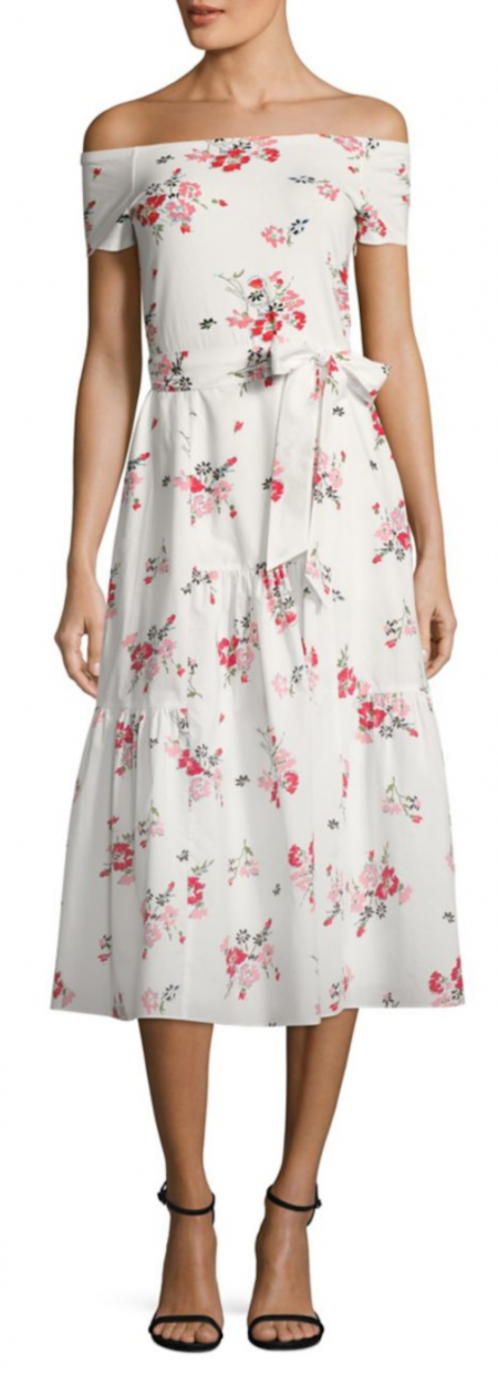 Rebecca Taylor Marguerite Floral-Print Off-The-Shoulder Dress Kate Bosworth celebrity look for less floral dress