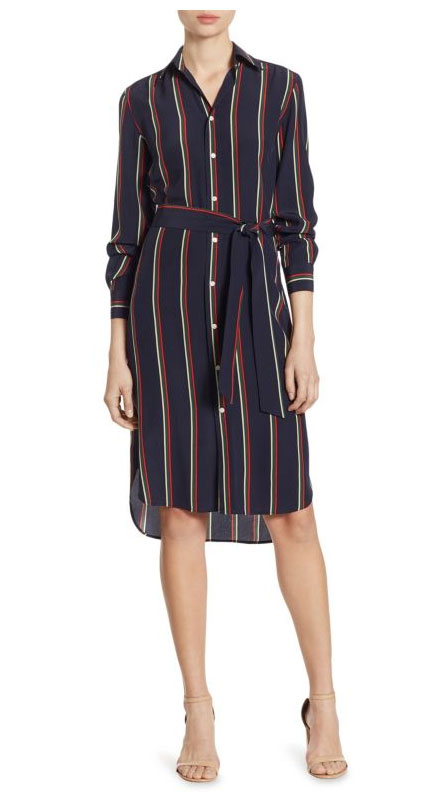 Polo Ralph Lauren Striped Silk Shirtdress Jessica Biel Celebrity Look for Less shirt dress