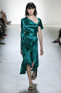 nyfw spring 18 knots green satin dress Dion Lee