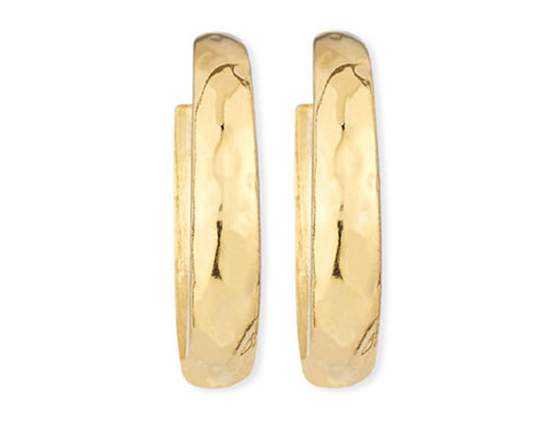 Kenneth Jay Lane Gold Hammered Large Hoop Clip-On Earrings Jessica Alba celebrity look for less gold hoop earrings