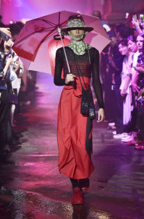 nyfw spring 2018 trend High Waist Raf Simons red skirt