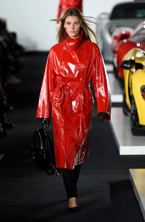 nyfw spring 2018 trend red slick trench coat Ralph Lauren